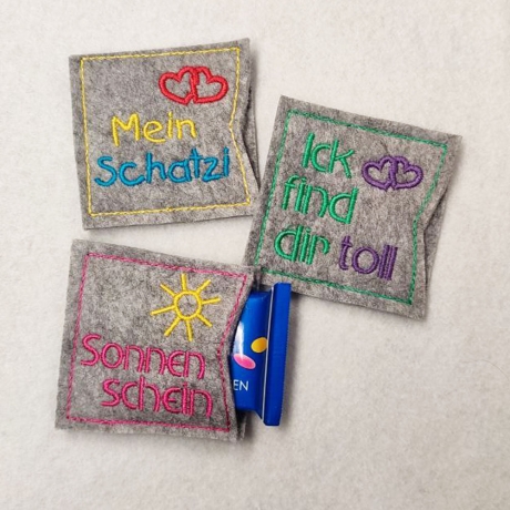 Liebe in Dialekt ITH Mini Schokohülle 10x witzige Stickdatei
