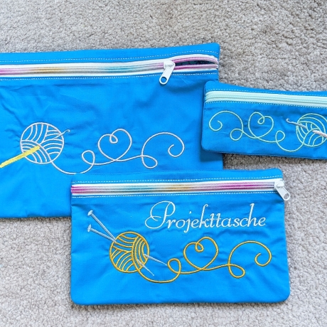 4x Stickdatei Projekttaschen - Stricken - mit Wolle und Nadeln