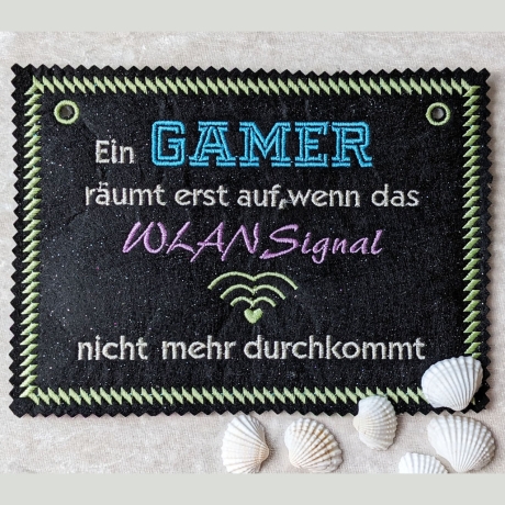 3x Gamer WLan Stickdatei ITH Schild / Einzeltext