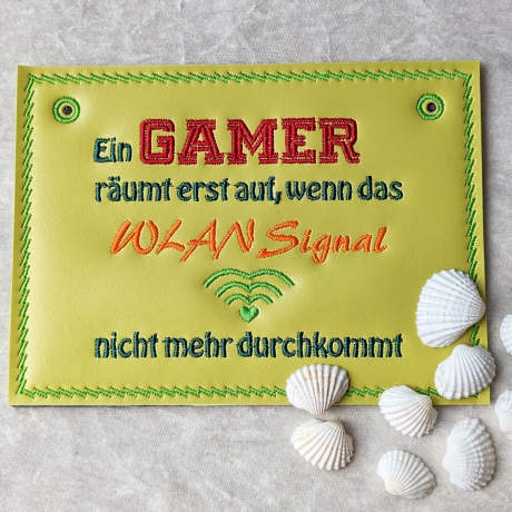 3x Gamer WLan Stickdatei ITH Schild / Einzeltext