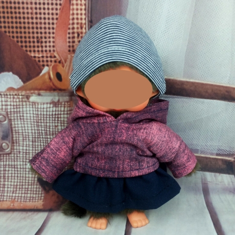 Hoodie Jeansoptik Rock und Mütze passend für Äffchen 20 cm Neu