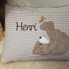 Kissen Bär Teddy Schmetterling beige Streifen & Wunschnamen W716