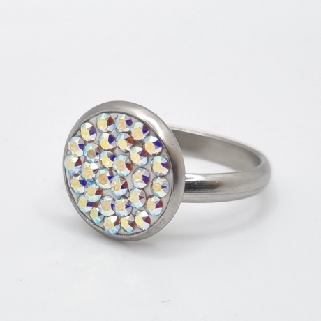 Ring Edelstahl mit Swarovski® Kristallen Crystal AB (SCR42)