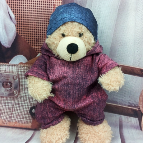 Jumpsuit Overall Jeansoptik und Mütze  passend für Bär 23 cm Neu