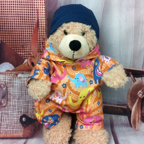 Bärenkleidung Overall und Mütze Bunt passend für Bär 23 cm Neu