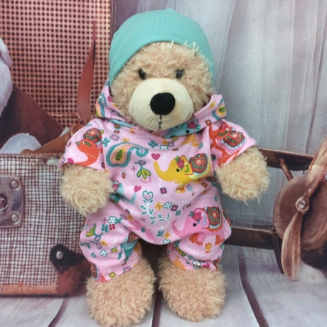 Bärenkleidung Overall und Mütze Rosa passend für Bär 23 cm Neu