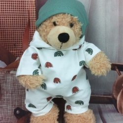 Kleidung Overall und Mütze Regenbogen passend für Bären 23 cm Neu