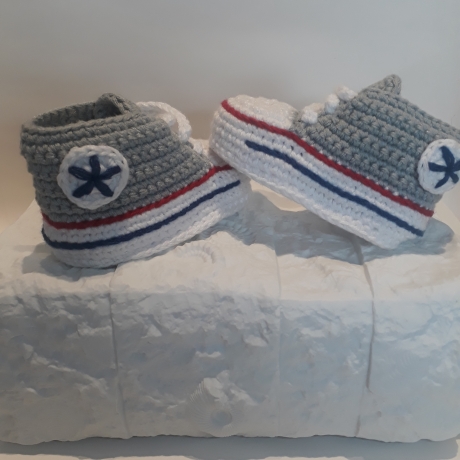 Baby-Schuhe, 0-3 Monate, Fußlänge EU 15 bis 8.5 cm steingrau/weiß