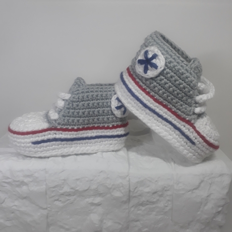 Baby-Schuhe, 0-3 Monate, Fußlänge EU 15 bis 8.5 cm steingrau/weiß
