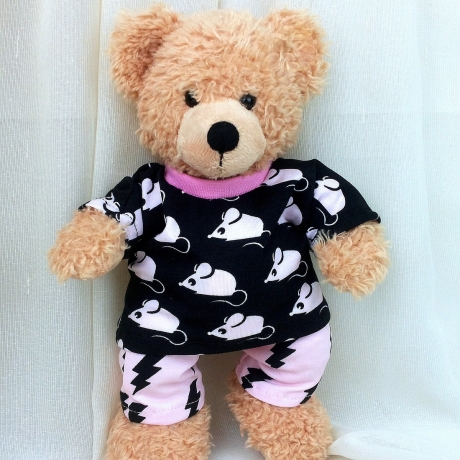 Shirt und Hose rosa schwarz Kleidung passend für Bären 28 cm Neu