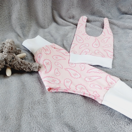 Babyset Pumphose und Mütze Paisly rosa weiß Gr. 62/68