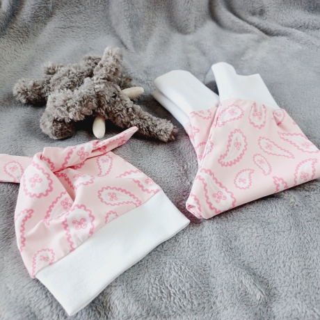 Babyset Pumphose und Mütze Paisly rosa weiß Gr. 62/68