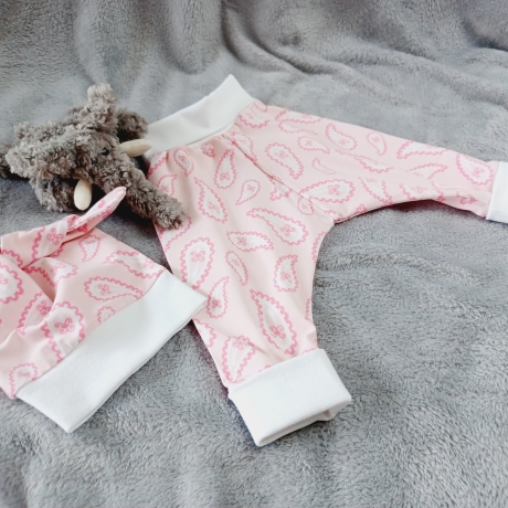 Babyset Pumphose und Mütze Paisly rosa weiß Gr. 62/68