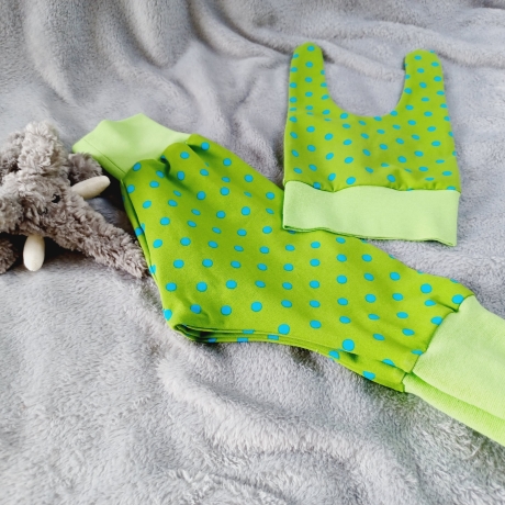 Babyset Pumphose und Knotenmütze grün blau Punkte  Gr. 62 68