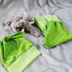 Babyset Pumphose und Knotenmütze grün blau Punkte  Gr. 62 68