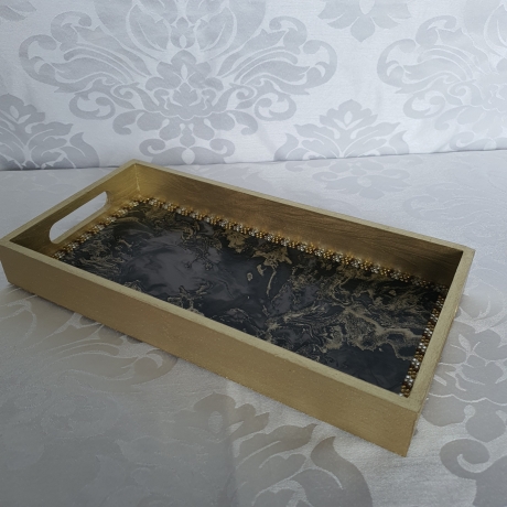 Handgefertigtes Design-Tablett 'Goldener Marmor'