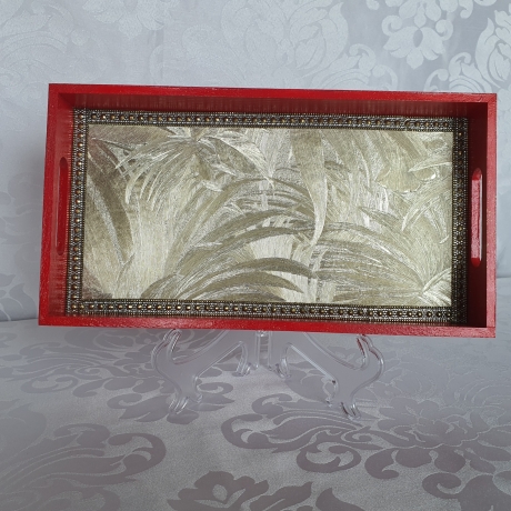 Handgefertigtes Design Tablett 'Goldlaub'