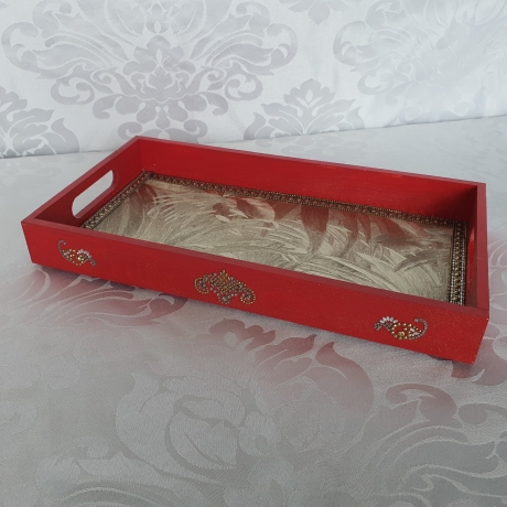 Handgefertigtes Design Tablett 'Goldlaub'