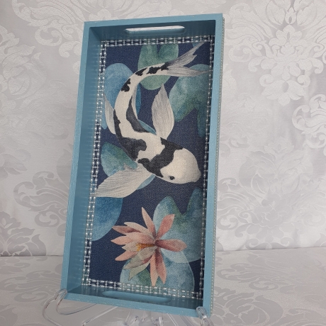 Handgefertigtes Design-Tablett 'Koi blau'