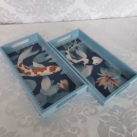 Handgefertigtes Design-Tablett 'Koi blau'