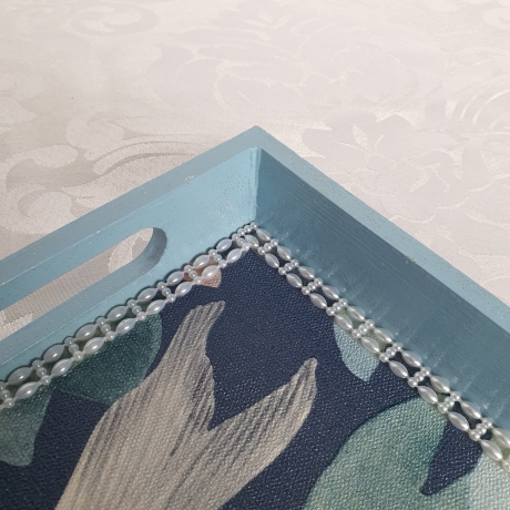 Handgefertigtes Design-Tablett 'Koi blau'