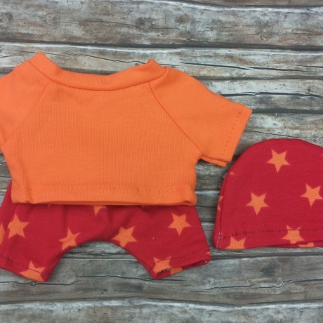 Shirt orange Hose Mütze passend für Äffchen Stofftiere 20 cm Neu