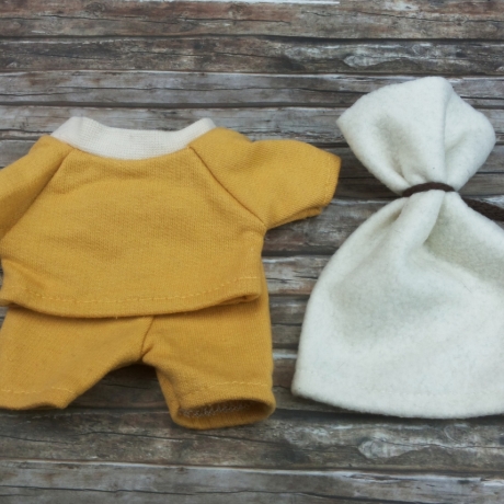 Oberteil Hose Mütze Senf Kleidung passend für Äffchen 20 cm Neu