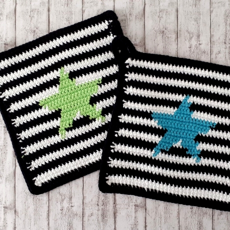 Topflappen Stern/Streifen weiß/schwarz/türkis/grün