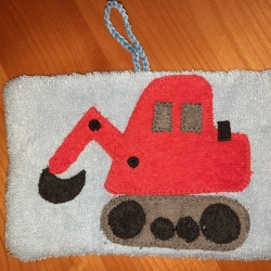 *Kinderwaschlappen (Waschhandschuh) roter Bagger*