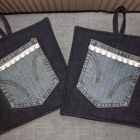  Topflappen aus Jeans mit Tasche und Baumwollspitze