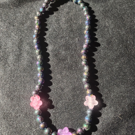 elastische Perlenkette Blume (pink,lila,rosa)