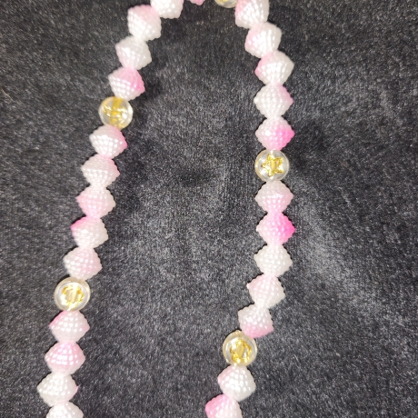elastische Perlenkette weiß-rosa