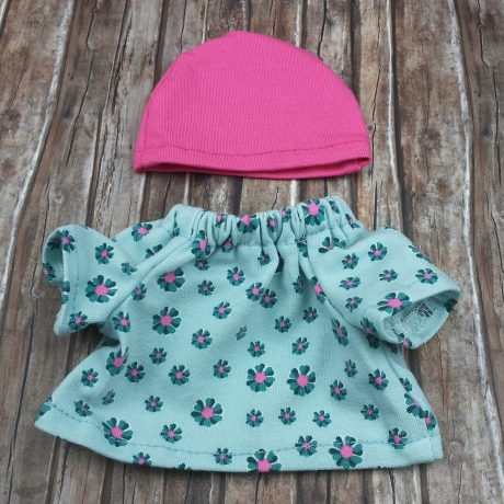 Kleid + Mütze Mint Pink passend für Äffchen Stofftiere 20 cm Neu