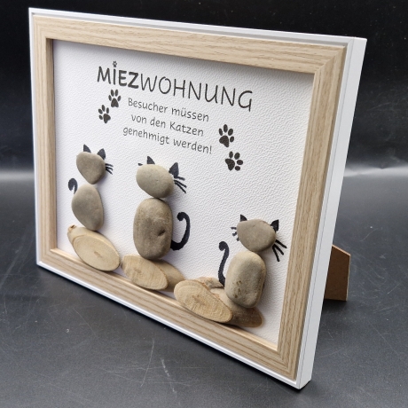 Steinbild für Katzen Liebhaber Miezwohnung mit 3 Katzen