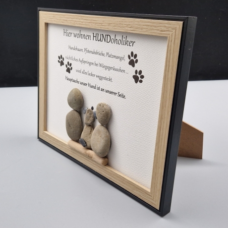 Steinbild für Hunde Liebhaber - Hundoholic mit zwei Personen