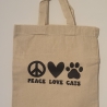 Stoffbeutel |Peace Love Cats | Kleine Stofftasche| ca.22 x 26 cm 