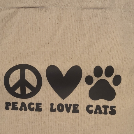 Stoffbeutel |Peace Love Cats | Kleine Stofftasche| ca.22 x 26 cm 