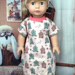 Kleid + Bandana mit Strandhütte passend für 46 cm Stehpuppen Neu