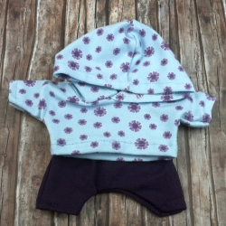 Hoodie blau  Hose lila passend für Äffchen Stofftiere 20 cm Neu