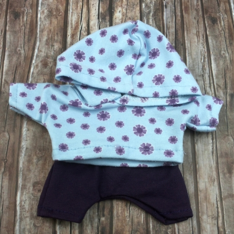 Hoodie blau  Hose lila passend für Äffchen Stofftiere 20 cm Neu