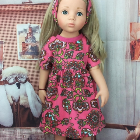 Kleid und Bandana Bunt passend für Puppen Stehpuppen 50 cm Neu