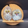 Steinbild handbemalte Eulen auf Baumscheibe