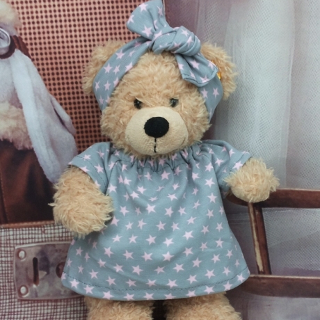 Bärenkleidung Kleid + Bandana grau rosa passend für Bär 23 cm Neu