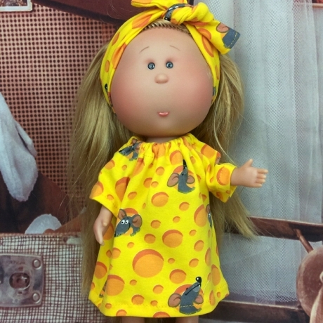 Puppenkleidung Kleid + Bandana gelb passend für Puppen 30 cm Neu 