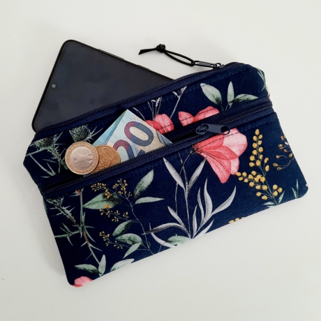Handytasche mit Münzfach Smartphonetasche Geldbeutel Blumen blau