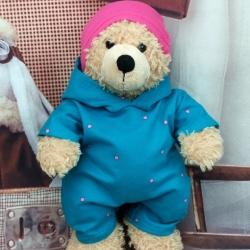 Overall und Mütze Dots Kleidung passend für Bären 28 cm Neu