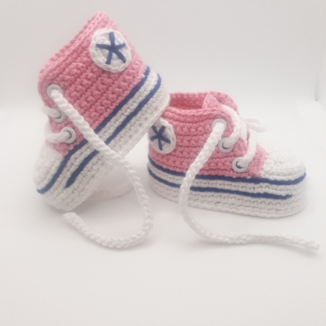 Baby-Schuhe, 0-3 Monate, Fußlänge EU 15 bis 8.5 cm rosa/weiß