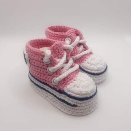 Baby-Schuhe, 0-3 Monate, Fußlänge EU 15 bis 8.5 cm rosa/weiß