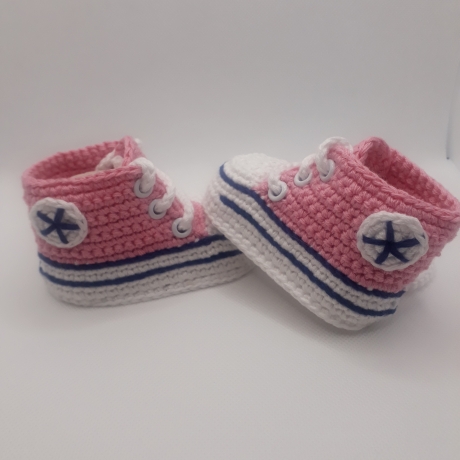 Baby-Schuhe, 0-3 Monate, Fußlänge EU 15 bis 8.5 cm rosa/weiß