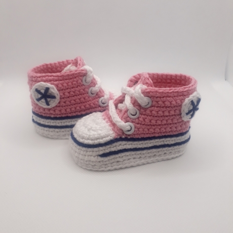 Baby-Schuhe, 0-3 Monate, Fußlänge EU 15 bis 8.5 cm rosa/weiß
